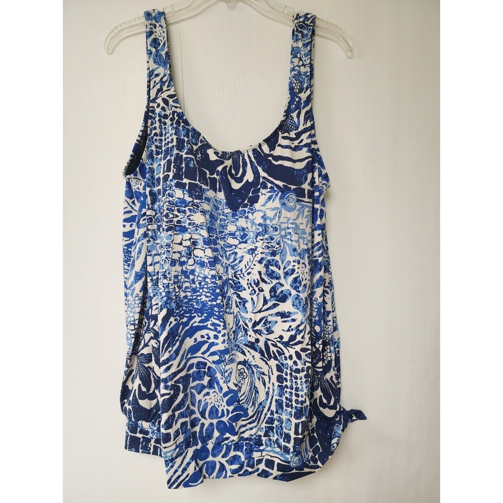 Womens Beach Belle Tankini Swim Top Blue White Floral Padded Bra Size 24